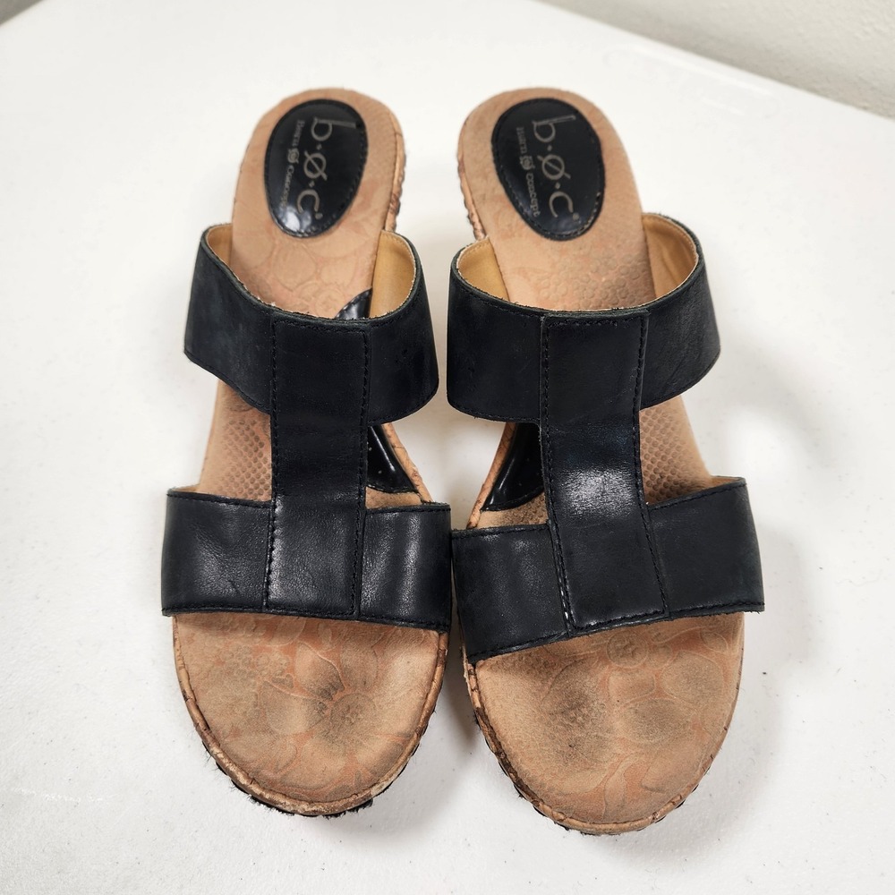 Born BOC womens T-strap criss cross sandals slides shoes black 8/39 - Picture 2 of 6